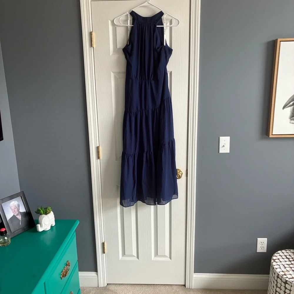 Elegant Navy Blue Halter Maxi Dress - Picture 4 of 9